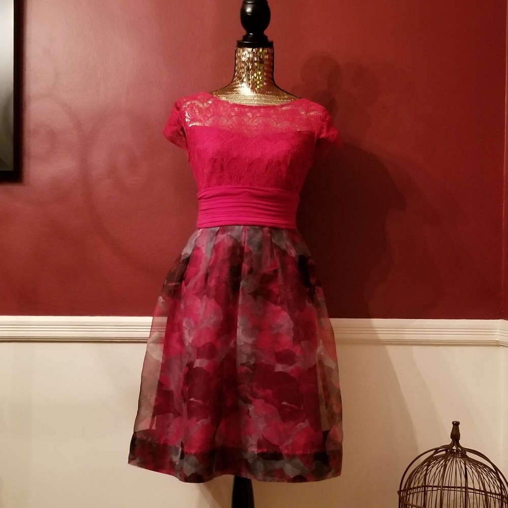 Sangria Lace Floral Fit And Flare Dress